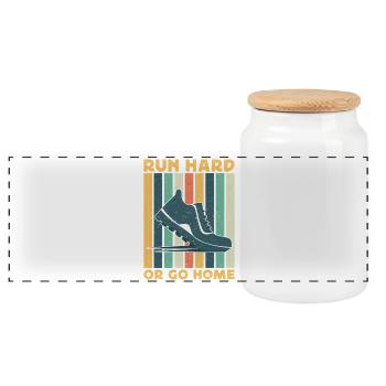 Running Run Hard Or Go Home Marathon Runner - Panoramic Cookie Jar with Wooden Lid - white - Front