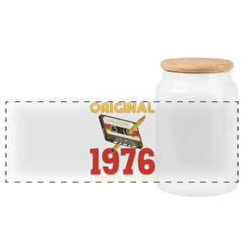 1976 50th Anniversary 50 Years Original Vintage - Panoramic Cookie Jar with Wooden Lid - white - Front