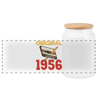 1956 70th Anniversary 70 Years Original Vintage - Panoramic Cookie Jar with Wooden Lid - white - Front