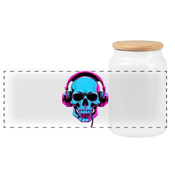 Neon Skull mit Kopfhörern - Panorama Keksdose mit Holzdeckel - Weiß - Vorne