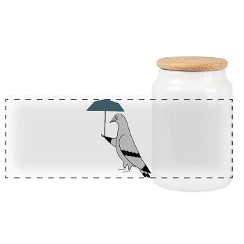 Pigeon with Umbrella – Urban Minimal Illustration - Panoramic Cookie Jar with Wooden Lid - white - Front