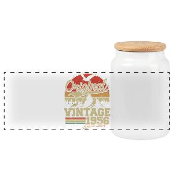 Original 1956 Vintage Vintage Birthday Retro - Panoramic Cookie Jar with Wooden Lid - white - Front