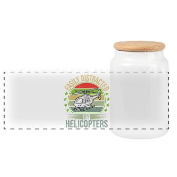 Easily Distracted By Helicopters - Panoramic Cookie Jar with Wooden Lid - white - Front