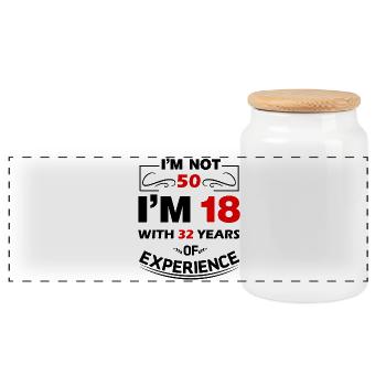 I'm not 50 Years I'm 18 with 32 Years Experience - Panorama Keksdose mit Holzdeckel - Weiß - Vorne
