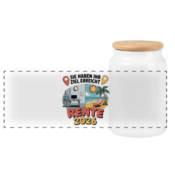 Pension Pensioner Retirement 2026 Man & Woman - Panoramic Cookie Jar with Wooden Lid - white - Front