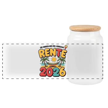 Pension Pensioner Retirement 2026 Man & Woman - Panoramic Cookie Jar with Wooden Lid - white - Front