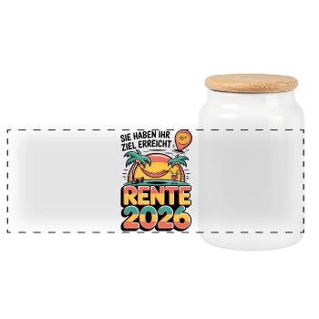 Pension Pensioner Retirement 2026 Man & Woman - Panoramic Cookie Jar with Wooden Lid - white - Front
