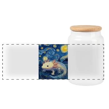 Axolotl Van Gogh Starry Night - Panorama Keksdose mit Holzdeckel - Weiß - Vorne