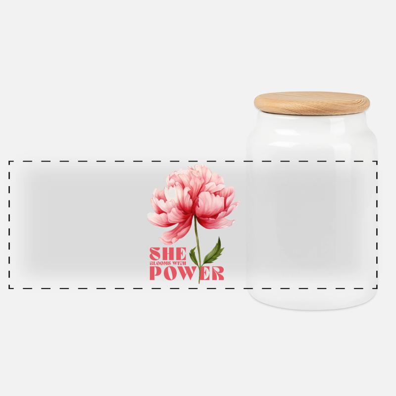 She Blooms With Power - Panorama Keksdose mit Holzdeckel - Weiß