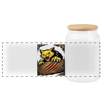 Ferocious Cat Scratch Attack Illustration - Panoramic Cookie Jar with Wooden Lid - white - Front