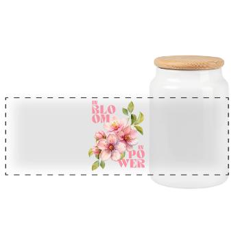 IN BLOOM - IN POWER - Panoramic Cookie Jar with Wooden Lid - white - Front