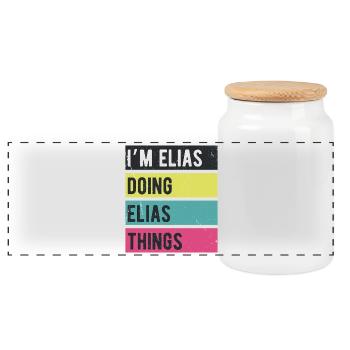 I’m Elias Doing Elias Things Retro Colors - Panoramic Cookie Jar with Wooden Lid - white - Front