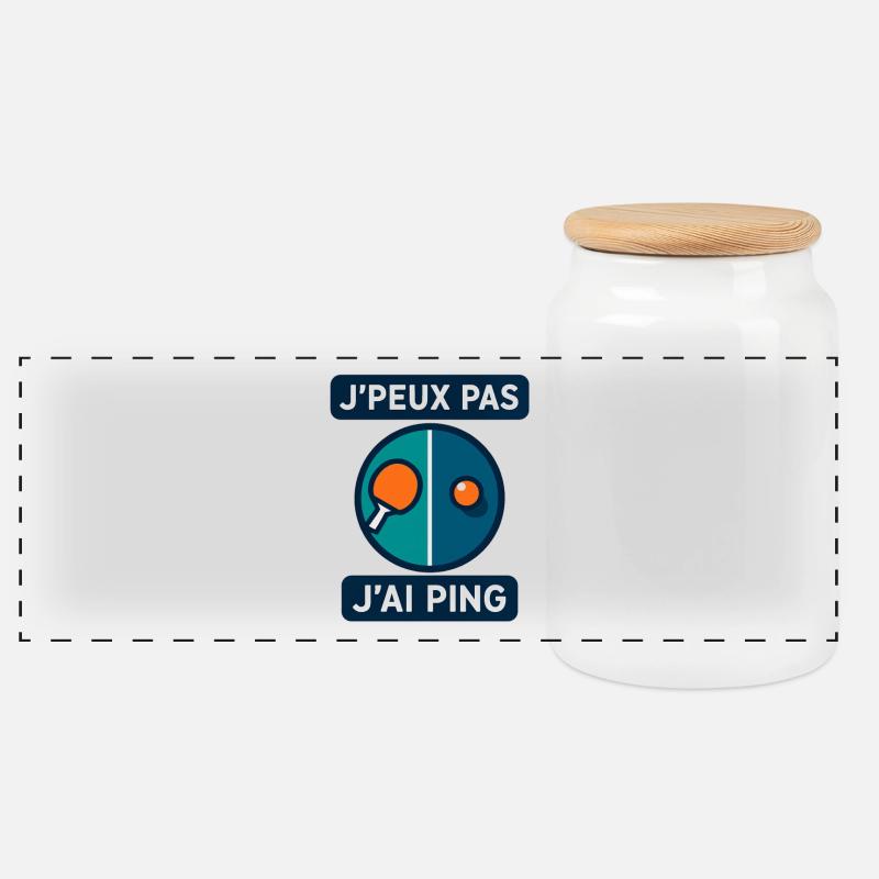 J'peux pas J'ai Ping - Boîte à biscuits avec couvercle en bois - blanc