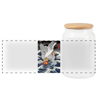 Seagulls Steals Chips Funny - Panoramic Cookie Jar with Wooden Lid - white - Front