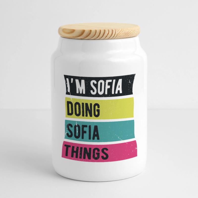 I’m Sofia Doing Sofia Things Retro Colors Panoramic Cookie Jar with Wooden Lid