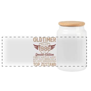 40th Birthday Shirt – Vintage 1986 Vintage Retro - Panoramic Cookie Jar with Wooden Lid - white - Front
