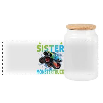 Monstertruck Geschwister Lustiger Spruch - Panorama Keksdose mit Holzdeckel - Weiß - Vorne