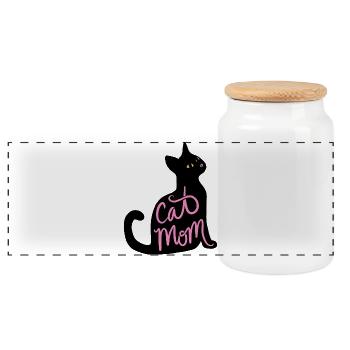 Cat Mom Neon-Schrift - Panorama Keksdose mit Holzdeckel - Weiß - Vorne