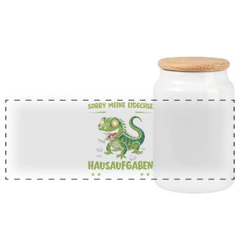 Lizard Ate My Homework Student - Panoramic Cookie Jar with Wooden Lid - white - Front