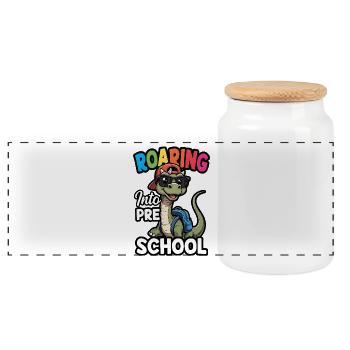 Roaring into Preschool Dinosaur Back to School - Panoramic Cookie Jar with Wooden Lid - white - Front
