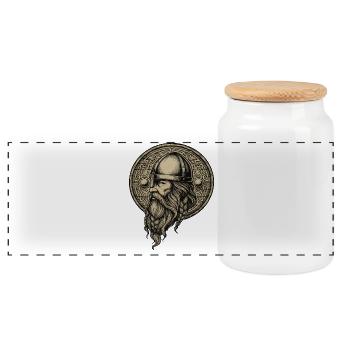 Viking Viking Legend Sailor Odin Raven Fighter - Panoramic Cookie Jar with Wooden Lid - white - Front