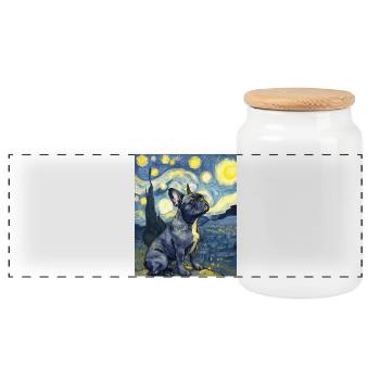 French Bulldog Dog Van Gogh Starry Night - Panoramic Cookie Jar with Wooden Lid - white - Front