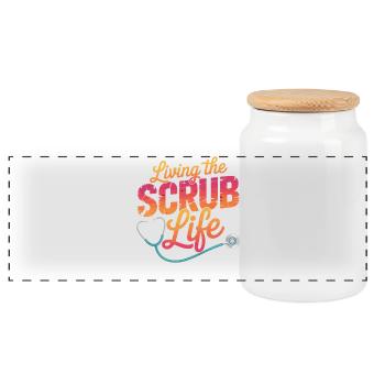 Living the Scrub Life - Panoramic Cookie Jar with Wooden Lid - white - Front