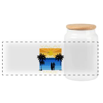 Lustiges Urlaubs & Surfer Design - Panorama Keksdose mit Holzdeckel - Weiß - Vorne