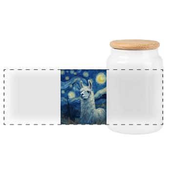 Lama Van Gogh Nuit étoilée - Boîte à biscuits avec couvercle en bois - blanc - Devant