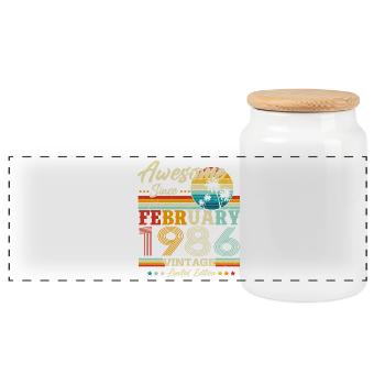 Vintage February 1986 Vintage Retro Birthday - Panoramic Cookie Jar with Wooden Lid - white - Front