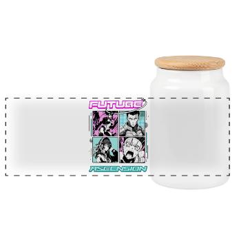 Future Ascension Anime Manga Panel Comic Style - Panoramic Cookie Jar with Wooden Lid - white - Front
