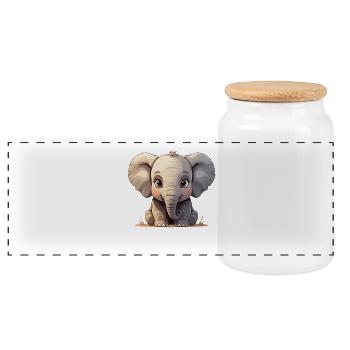 Dessin animé mignon bébé éléphant - Boîte à biscuits avec couvercle en bois - blanc - Devant