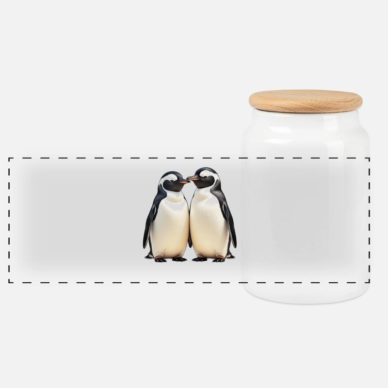 Kuschelpinguin-Duo im Blick - Panorama Keksdose mit Holzdeckel - Weiß