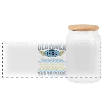Classic Car February Vintage 1956 Man 70th Birthday - Panoramic Cookie Jar with Wooden Lid - white - Front