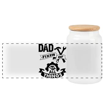 Dad is a Fixer of all Things funny handyman Saying - Panorama Keksdose mit Holzdeckel - Weiß - Vorne