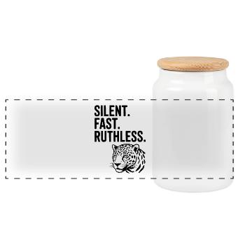 Silencieux. Vite. Impitoyable. - Boîte à biscuits avec couvercle en bois - blanc - Devant