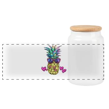 Colorful pineapple with sunglasses - Panoramic Cookie Jar with Wooden Lid - white - Front