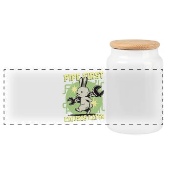 Pipelayer Pipe Builder Pipe First - Panoramic Cookie Jar with Wooden Lid - white - Front