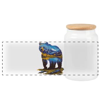 Wander Bär Berge See Retro Natur Design - Panorama Keksdose mit Holzdeckel - Weiß - Vorne