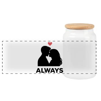 Minimal Heart Love, Valentine's Day Girlfriend Boyfriend - Panoramic Cookie Jar with Wooden Lid - white - Front