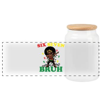 Six Seven Bruh Dabbing Juneteenth Girl Afro Girls - Panoramic Cookie Jar with Wooden Lid - white - Front
