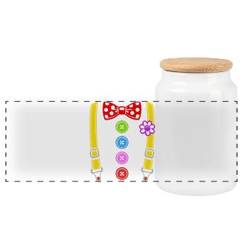Buntes Clown Kostüm mit Hosenträgern - Panorama Keksdose mit Holzdeckel - Weiß - Vorne
