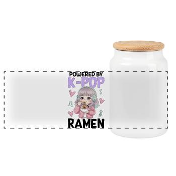 Powered By K-Pop Ramen - Panoramic Cookie Jar with Wooden Lid - white - Front
