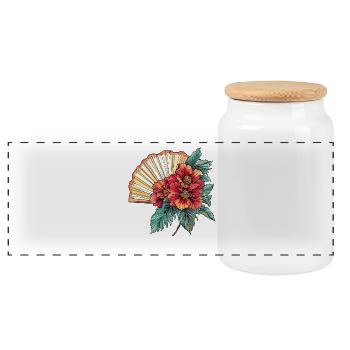 Hibiskus-Fächer im Oriental-Stil - Panorama Keksdose mit Holzdeckel - Weiß - Vorne