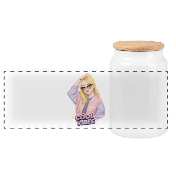 Cool Vibes – Stylish girl with sunglasses - Panoramic Cookie Jar with Wooden Lid - white - Front