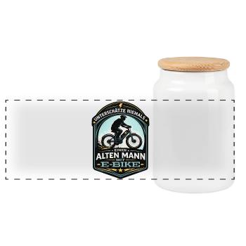 Never underestimate old man with e-bike design - Panoramic Cookie Jar with Wooden Lid - white - Front
