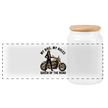 Mon vélo, mes règles – Reine de la moto de route - Boîte à biscuits avec couvercle en bois - blanc - Devant