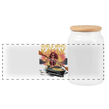 Girls Who Kayak Heaven Gift Design - Panoramic Cookie Jar with Wooden Lid - white - Front