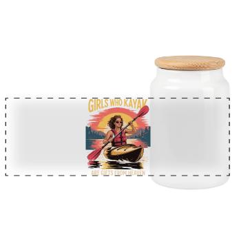 Girls Who Kayak Heaven Gift Design - Panoramic Cookie Jar with Wooden Lid - white - Front