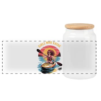 Girls Who Kayak Heaven Gift Design - Panoramic Cookie Jar with Wooden Lid - white - Front